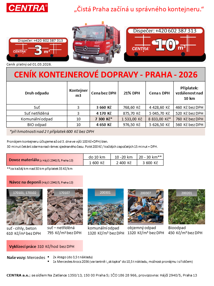 Ceník kontejnerové dopravy 2026